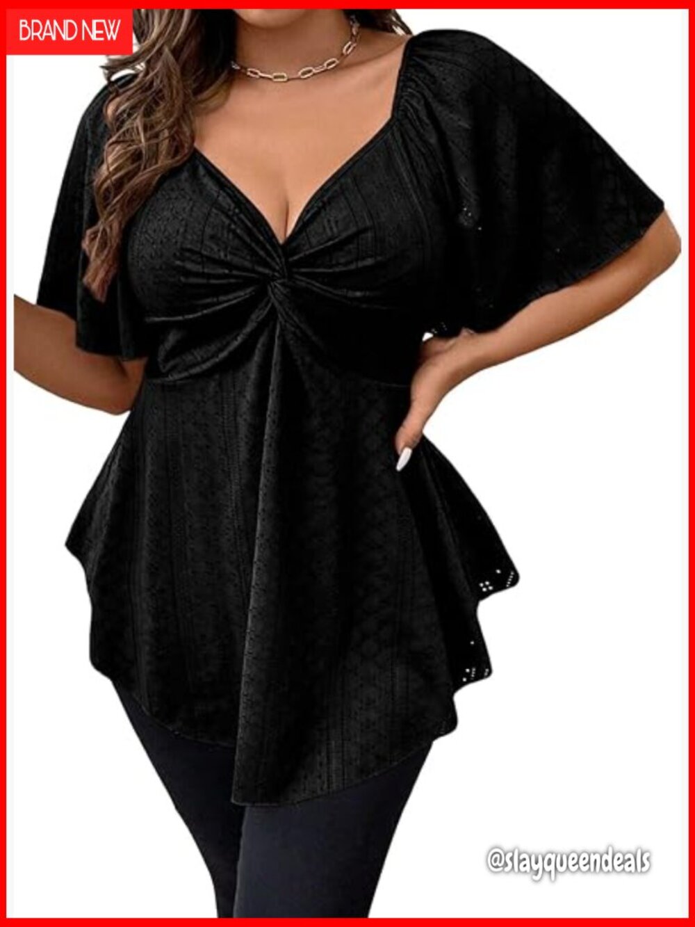 Plus Size Twist Front V-Neck Short Sleeve Blouse Top